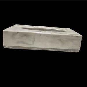 VTG Faux Carrara‎ Marble Tissue Box Cover White Gray Lucite For Thin Box Oxford
